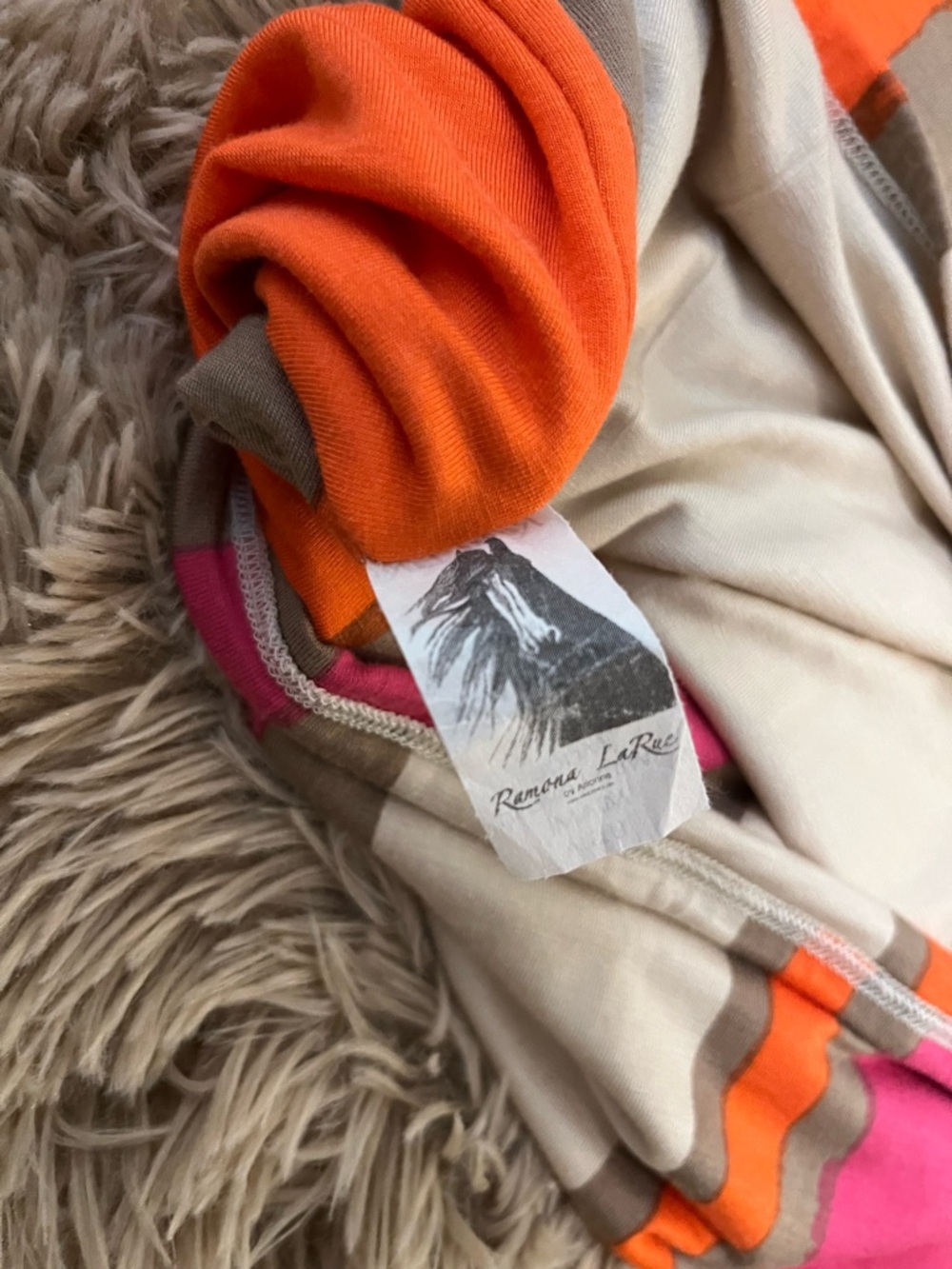 NWT Ramona Larue Stripe V-Neck Tunic Dress M Pink & Orange - Picture 5 of 5